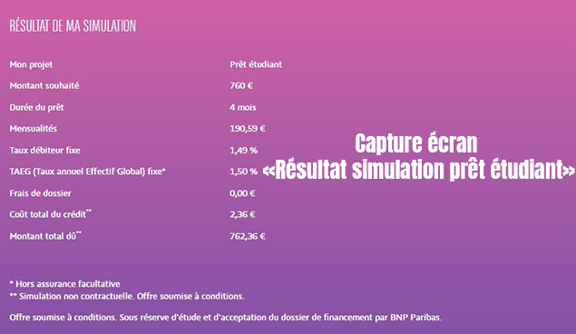 resultat simulation credit etudiant 