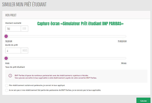simulateur pret etudiant bnp paribas en ligne